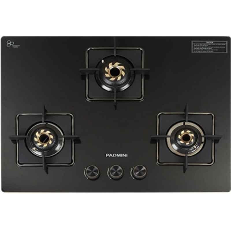 Padmini 4 Burner Stainless Steel Black Automatic Ignition Glass Top Gas Stove, Gas Hob ONYX-304 EDGE