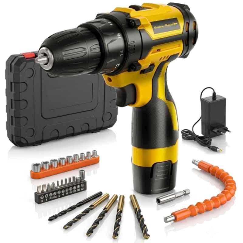 Golden Bullet 12V 1.5Ah Cordless Drill Machine with 10mm Keyless Chuck, Battery, Charger & Accessories
