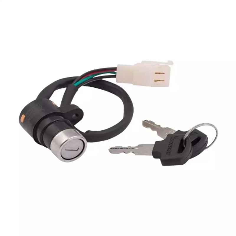 Deutsche DEUS425G Black Cylindrical Finish Ignition Starter Lock for Hero Cd Dawn Deluxe (With Coupler) (2 Wires), Switch Lock with 2 Keys
