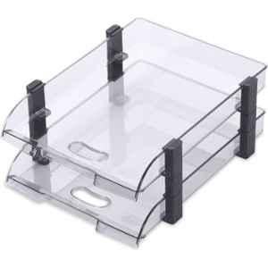 Omega 2 Compartment Plastic Clear Unbreakable Executive File Tray, 1758/U2
