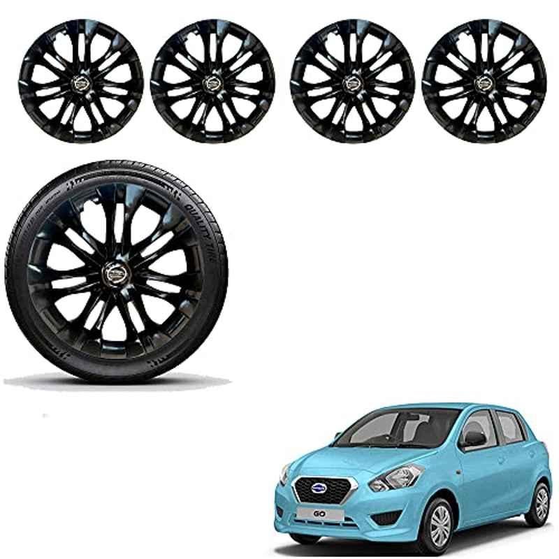 Auto Pearl 4 Pcs 13 inch ABS Black Car Wheel Cover Set for Datsun Go, WCBLK03