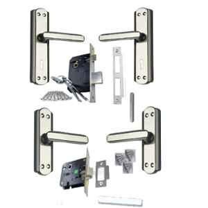Ojass 4 Pcs 5 & 7 inch 6 Lever Alloy Steel Black Silver Double Stage Mortise Door Handle with Lock Set, BML65BL+S05MBBS