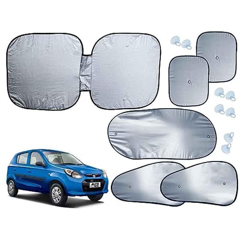 Auto Pearl 6 Pcs Polyester Black & Silver Window, Front & Rear Sun Shade Set for Maruti Suzuki Alto 800 2012-2016