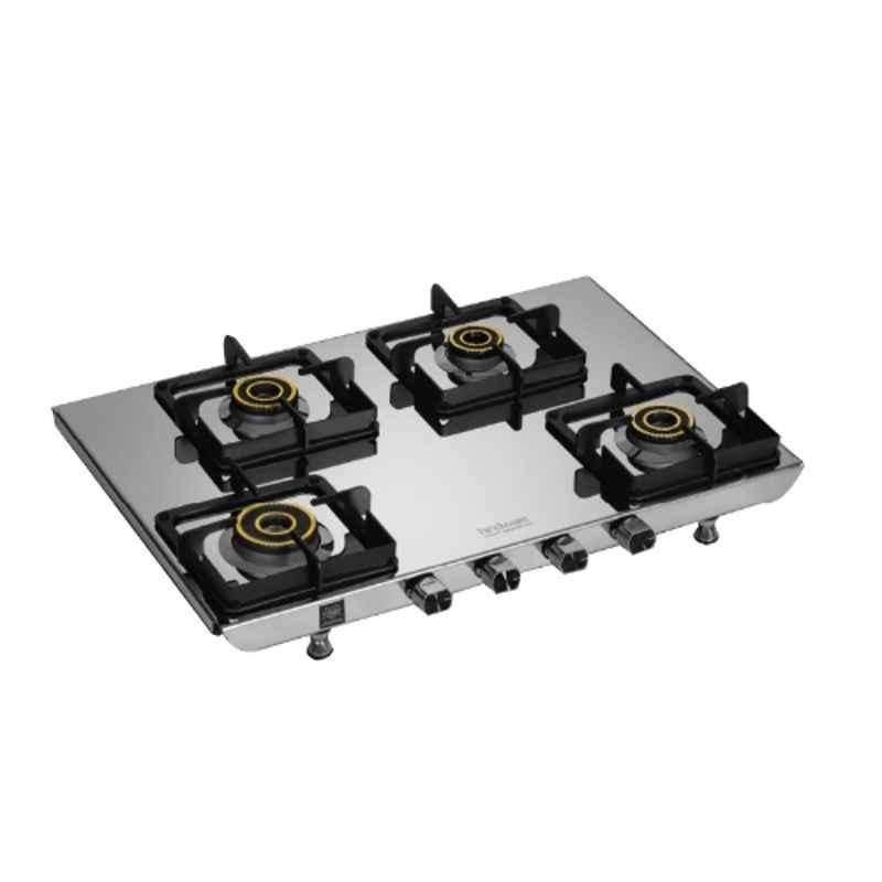 Hindware Arturo Pro Stainless Steel Cooktop with 4 Brass Burner & Manual Ignition
