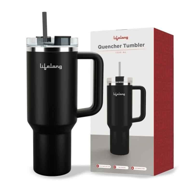 Lifelong 1200 ml Stainless Steel Black Double-Walled Vacuum Insulated Tumbler with Unbreakable Tritan Lid, LLTBR03
