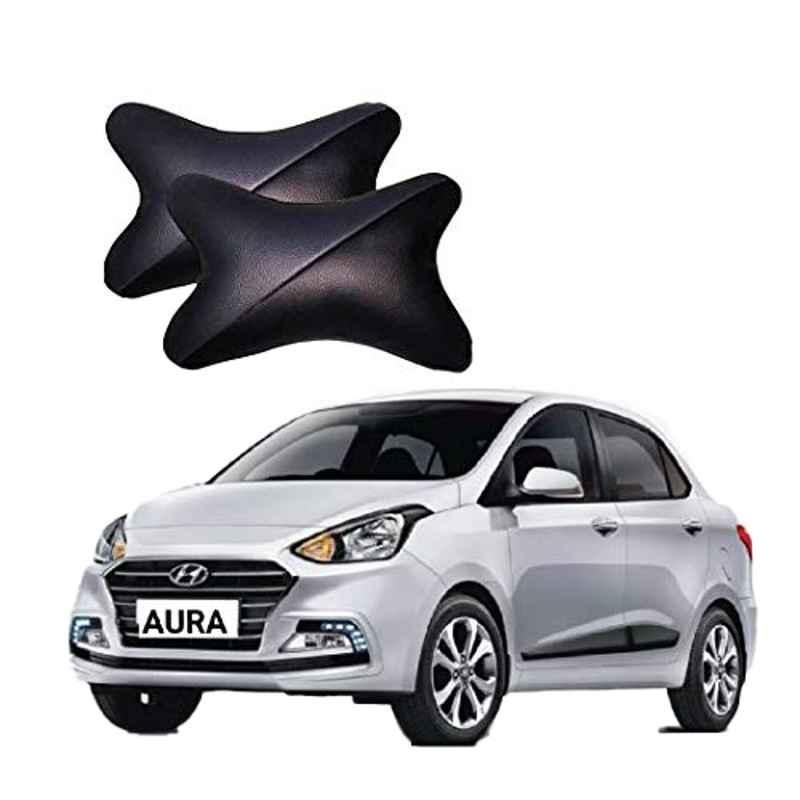 Kozdiko 2 Pcs Grey & Black Car Neck Rest Pillow Cushion Set for Hyundai Aura