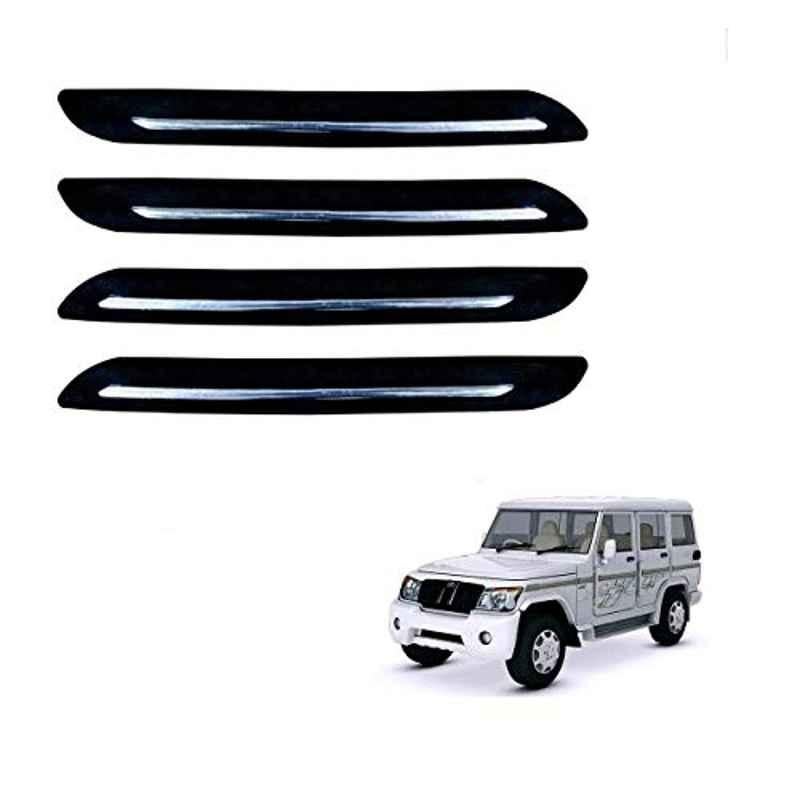 Kozdiko 4 Pcs PVC Black Car Bumper Protector Set with Chrome Strip for Mahindra Bolero XL