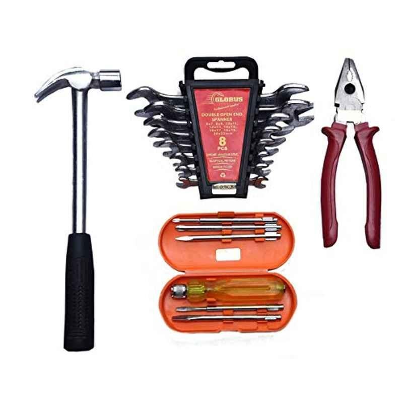 Globus 731 1 Pc 1/2 LBS Hammer, 8 inch Plier, Screwdriver & Double Open End Spanner Hand Tool Set