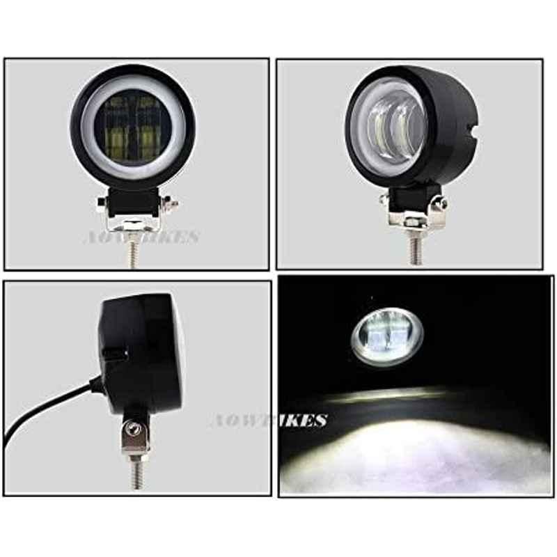 AOW 3 Inch Round White Single Fog Light with Blue Halo Angel Eye Ring For Honda Dio (Metal Body) 20w