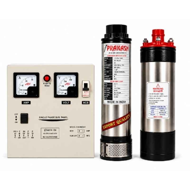 Balaji Prakash 1.5HP 10 Stage Single Phase Pure Copper Oil Filled Submersible Pump with Control Panel