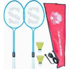 STYRKR Alloy Steel Blue Badminton Racquet Set of 2 Steel Frame with Shuttlecocks 2 &Skipping Rope Badminton Kit