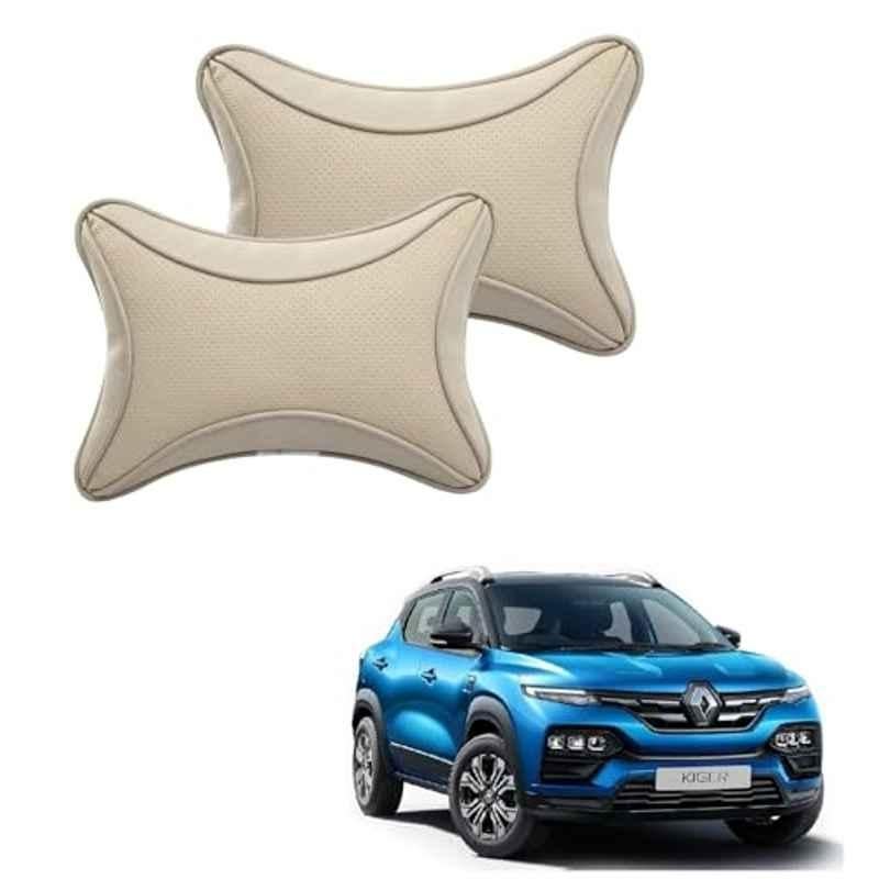 Kozdiko 2 Pcs Memory Foam & Polyester Beige Dots Car Neck Rest Pillow Set for Renault Kiger, XNVJVHGJFH147