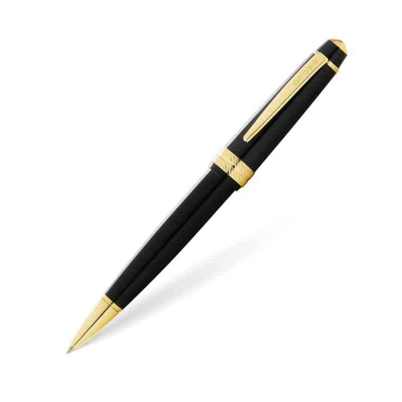 Cross Bailey Black Ink Black Resin & Gold Tone Finish Ballpoint Pen with 1 Pc Black Refill Set, AT0742-9
