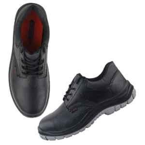 Fuel Icon DD Grain Leather Steel Toe Black Safety Shoes with PU Double Density Sole, Size: 6