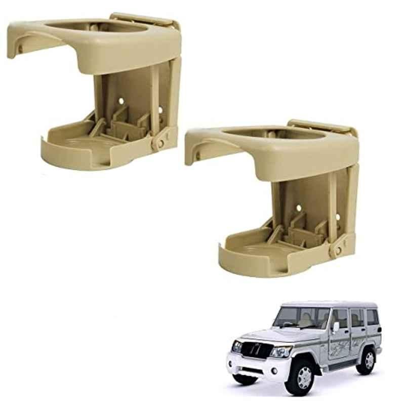 Kozdiko Plastic Beige Foldable Car Drink Holder for Mahindra Bolero XL (Pack of 2)