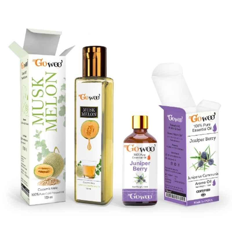 GoWoo 2 Pcs 10ml Natural Therapeutic Grade Cold Pressed Juniper Berry Aroma Oil & 100ml Musk Melon Carrier Oil Set, GWOC690-P25+P178