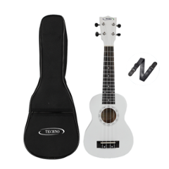 Techno 21 inch Mahogany Natural White Soprano Ukulele with Strap & Carry Bag, RJ-UK-221