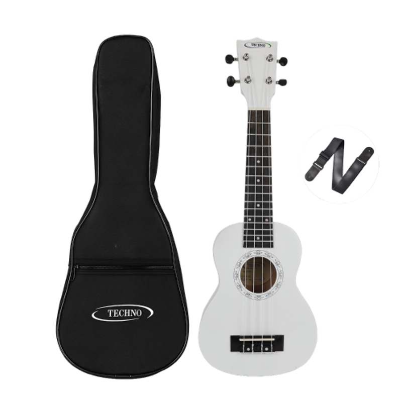 Techno 21 inch Mahogany Natural White Soprano Matte Finish Ukulele with Strap & Carry Bag, RJ-UK-221