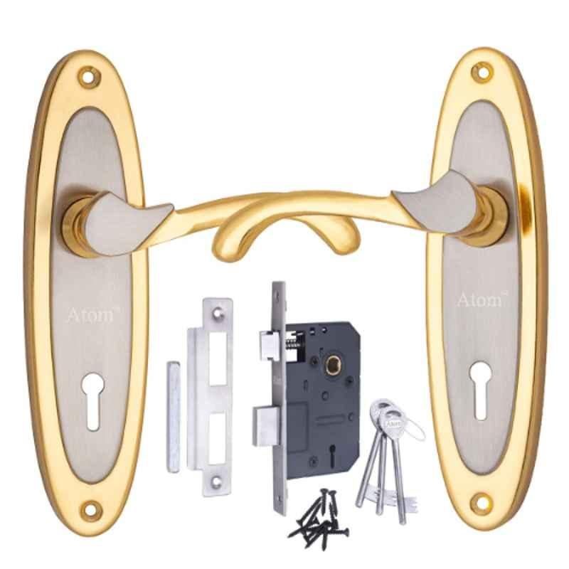 ATOM 7 inch Iron Silver Gold Finish Mortise Door Lock Set, MH-412-KY-SG