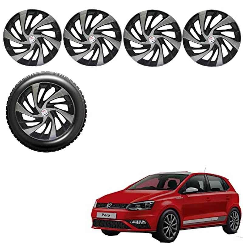 Auto Pearl 4 Pcs 15 inch Silver & Black ABS Press Type Hubcap Wheel Cover Set with Retention Ring for Volkswagen Polo