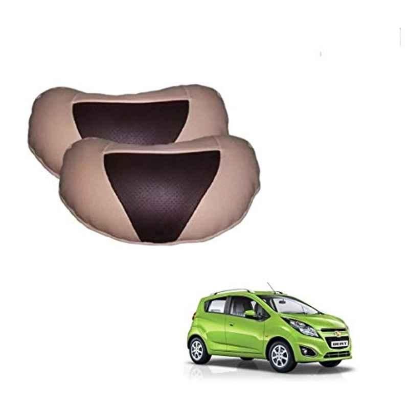 Kozdiko 2 Pcs Beige & Brown Car Neck Rest Cushion Pillow Set for Chevrolet Beat