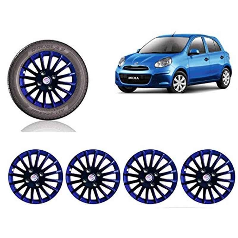 Auto Pearl 4 Pcs 14 inch ABS Black & Blue Car Wheel Cover Set for Nissan Micra XE