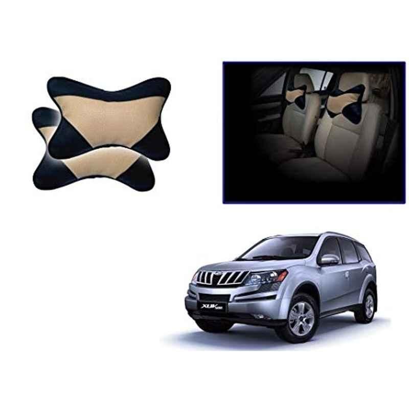 Kozdiko 2 Pcs Memory Foam Beige & Black Car Neck Rest Cushion Pillow Set for Mahindra XUV 500