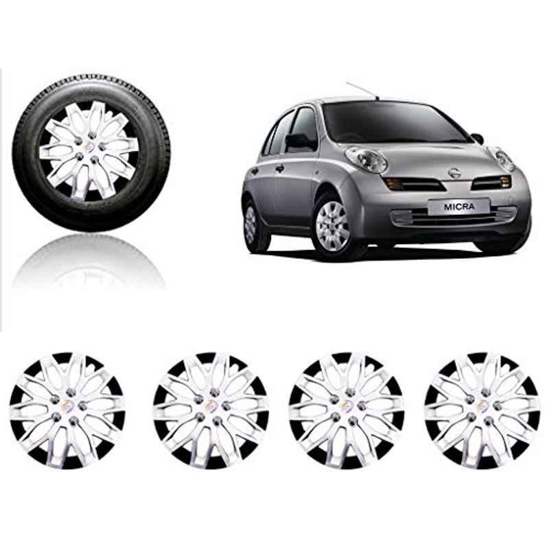 Auto Pearl 4 Pcs 14 inch ABS Silver & Black Car Wheel Cover Set Nissan Micra