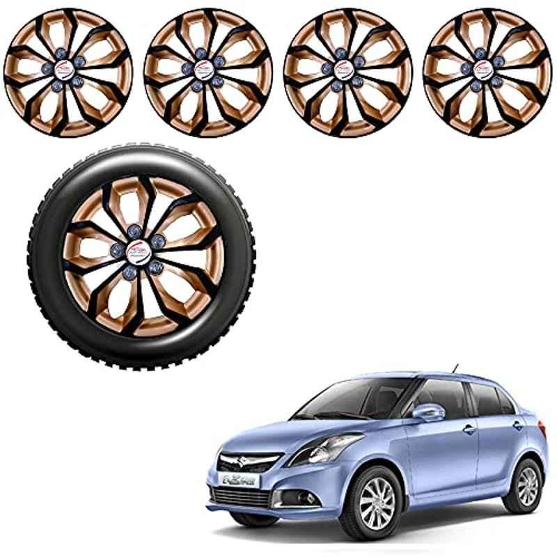 Auto Pearl 4 Pcs 14 inch ABS Golden & Black Press Fitting Full Caps Wheel Cover Set for Ford Figo 2015 with Retention Ring
