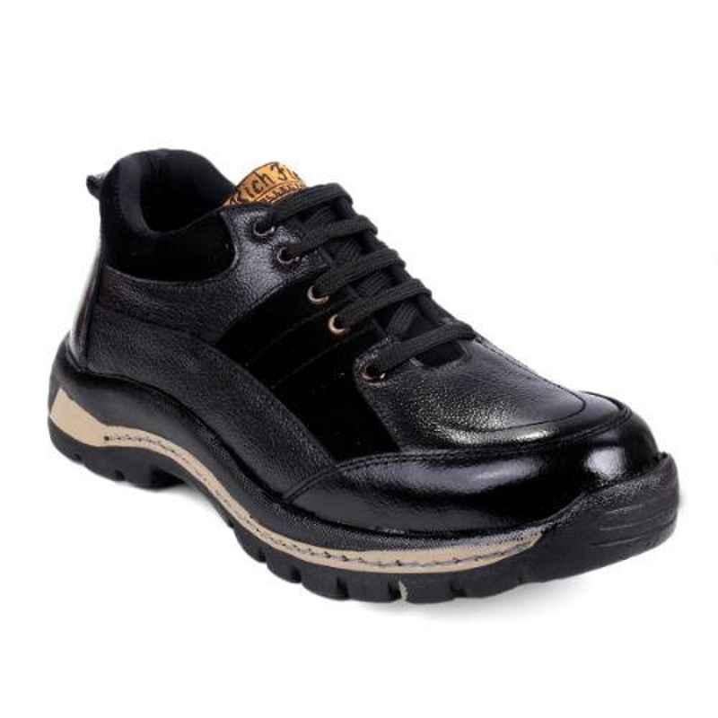 Rich Field SGS1127BLK Leather Low Ankle Steel Toe Black Safety Shoes, Size: 8