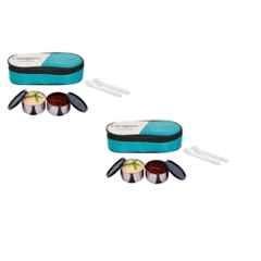 Carrolite 400ml Black & Blue Stainless Steel Lunchbox Buy 1 Get 1 Free, Comboblack_002 (Pack of 3)