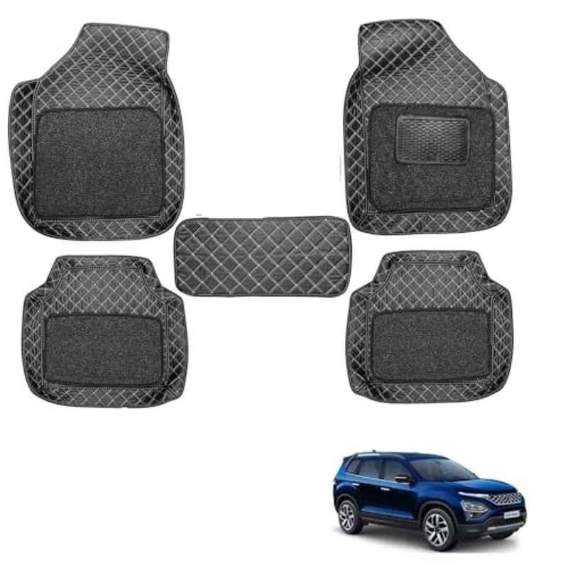 Kozdiko 5 Pcs Waterproof & Luxury 7D Black Leatherette Car Floor Mat Set for Tata Safari 2021-Present