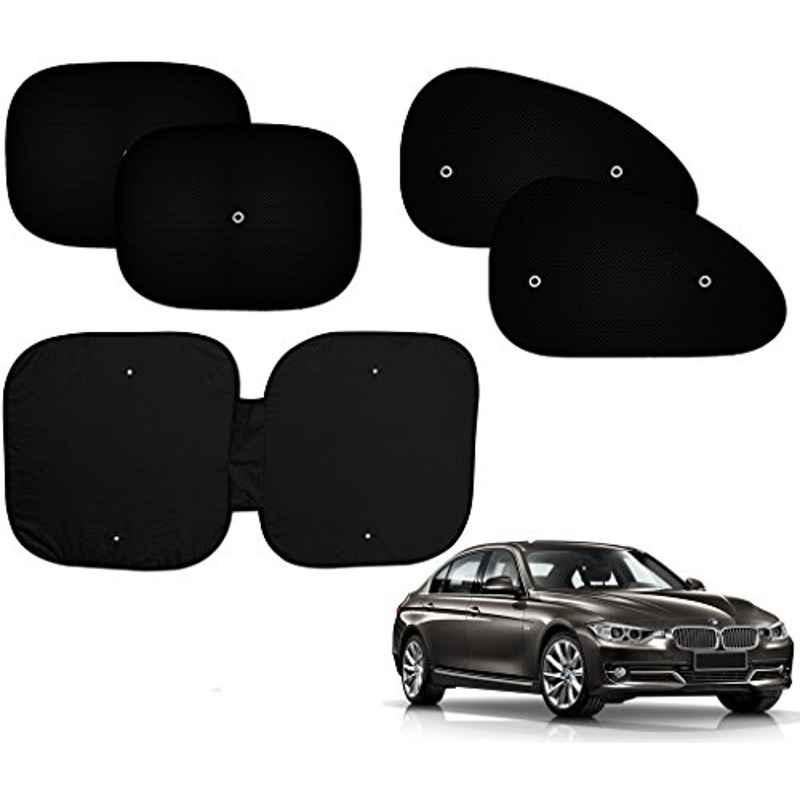 Auto Pearl 5 Pcs PVC & Mesh Black Window & Front Sun Shade Set for BMW 3 Series