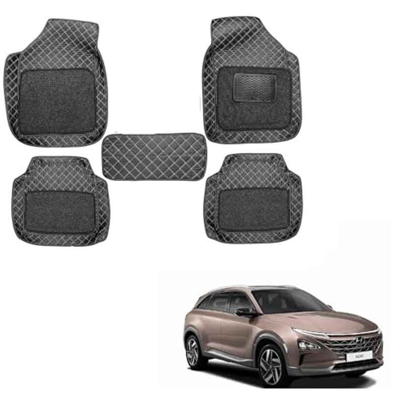 Kozdiko 5 Pcs Waterproof & Luxury 7D Black Leatherette Car Floor Mat Set for Hyundai Nexo