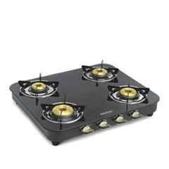 Padmini 4 Burner Stainless Steel Black Manual Ignition Glass Top Gas Stove, 4BR CS-4 GT DX HF