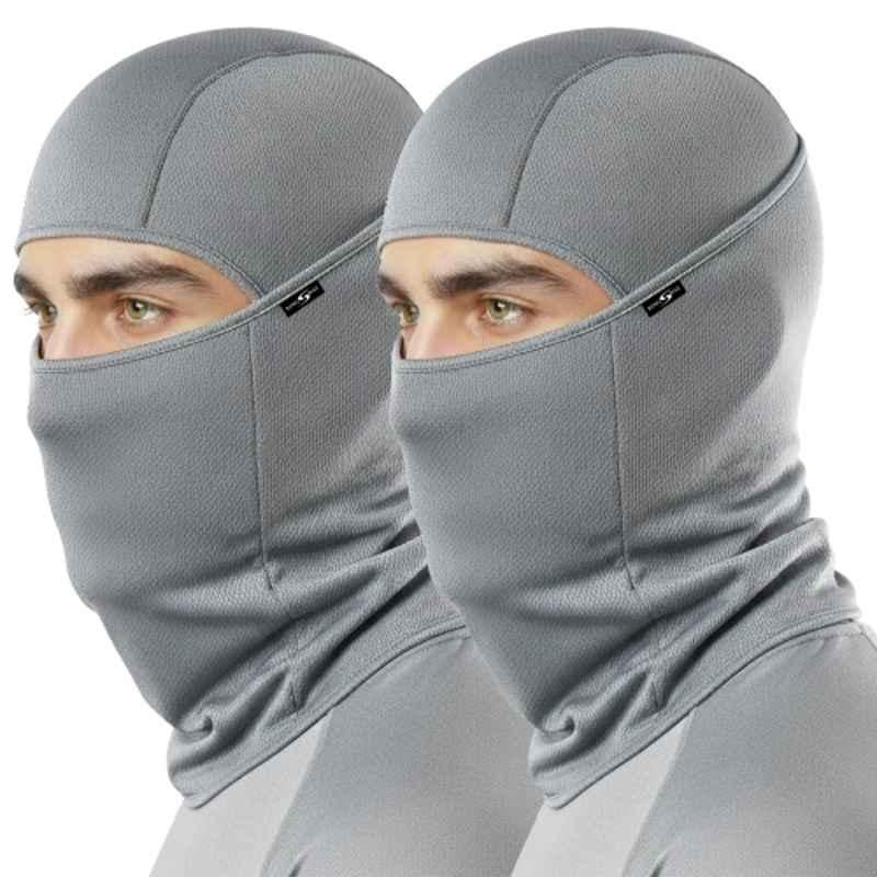 Kingsway Dual Layer 4 Way Stretch Rice Knit Grey Balaclava Face Mask for Bikers (Pack of 2)