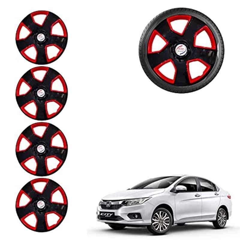 Auto Pearl 4 Pcs 15 inch ABS Black & Red Car Wheel Cover Set for Honda City Idtec