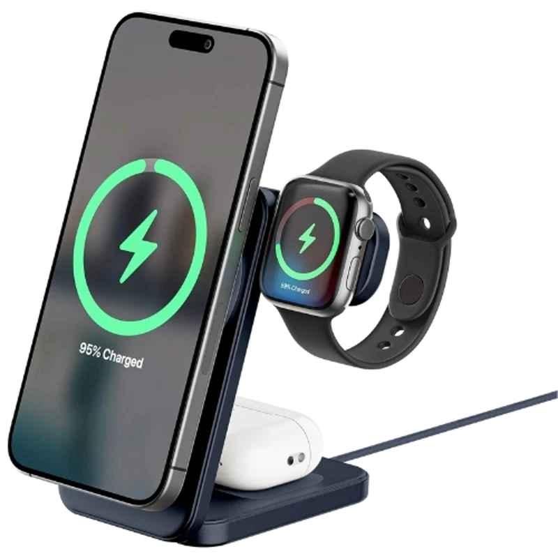 Ambrane AerosynQ Trio 3 Blue 3 in 1 Fast Magsafe Wireless Charger with Qi2 Certified Technology
