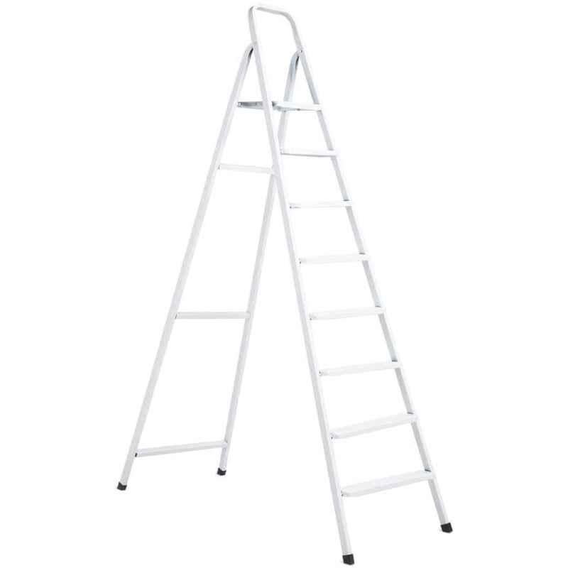 Robustline Heavy Duty Steel Ladder, ULa Stable Folding Ladder. (8 Step, White)