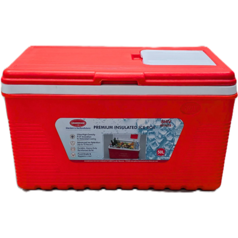 Ghansham Shiv 50 Litre Plastic Red & White Ice Box with Vent Lid, GIBM_50_R1