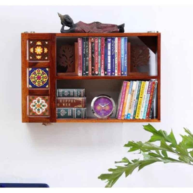 Salawas Arts 72x21x46cm Brown Solid Wood Honey Oak Wall Book Shelf