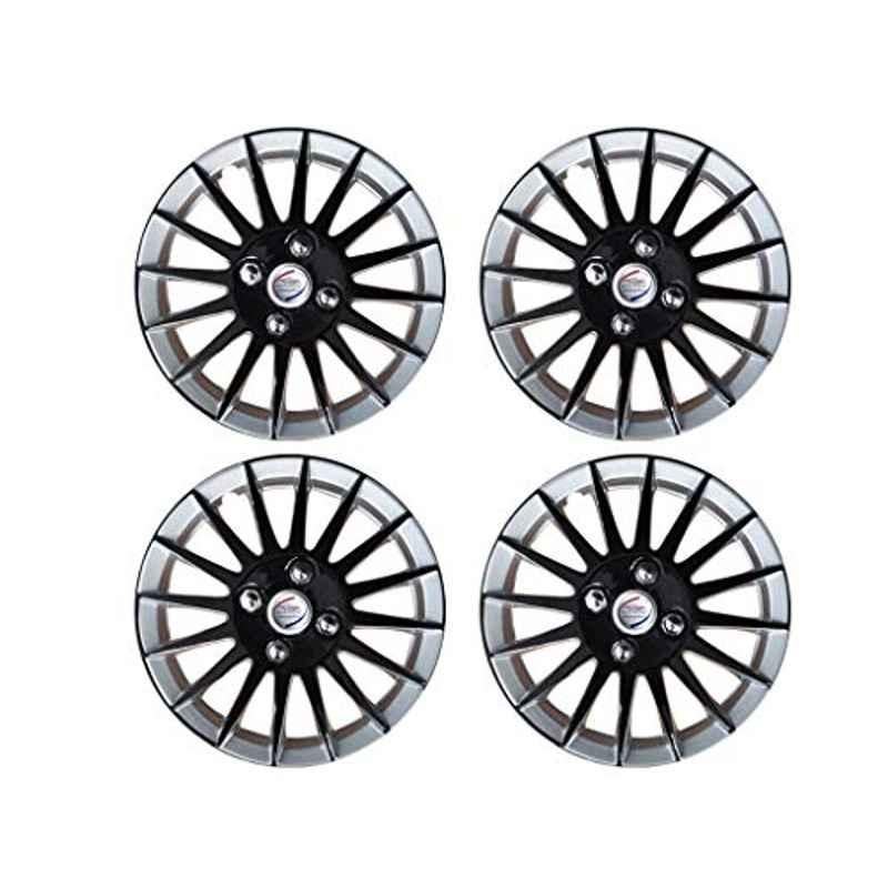 Auto Pearl 4 Pcs 15 inch ABS & Plastic Black & Silver Press Type Fitting Car Wheel Cover Set for Tata Sumo
