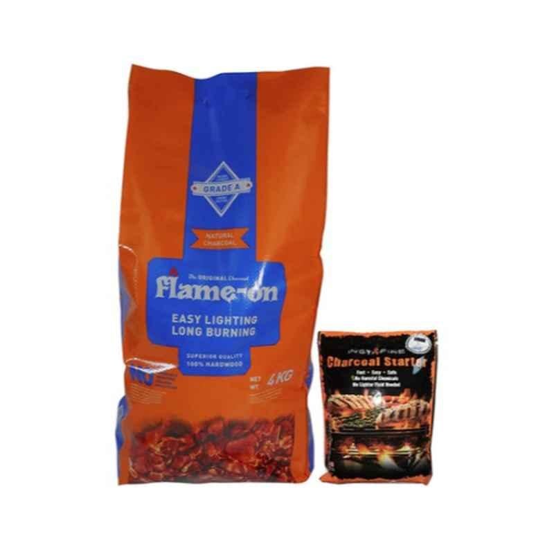 Flame-On 4kg Premium BBQ Charcoal with Instafire Briquette Starter, FC4KG-ICS-01