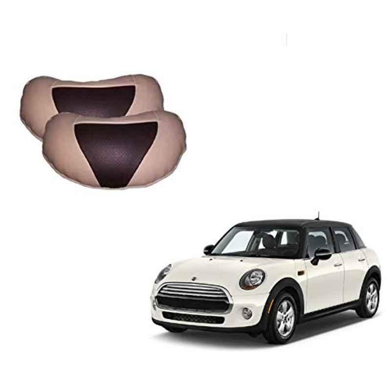 Kozdiko 2 Pcs Beige & Brown Car Neck Rest Cushion Pillow Set for Mini Cooper