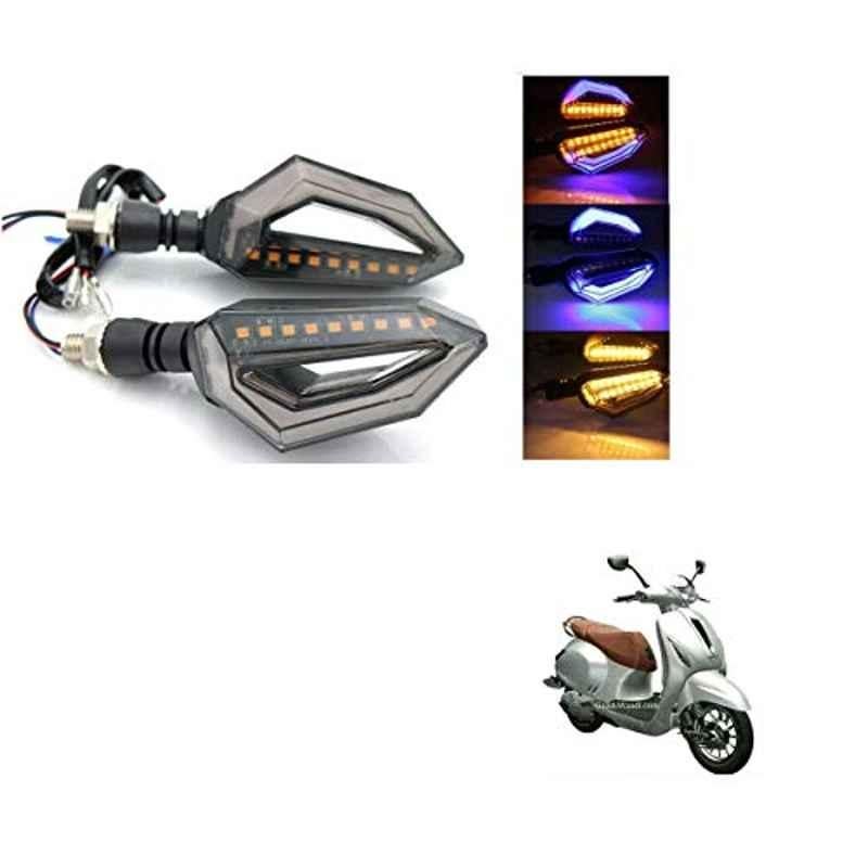 Kozdiko 4 Pcs Bike D Shaped 9 LED Front & Rear Side Turn Signal Indicator Light Set for Bajaj Chetak