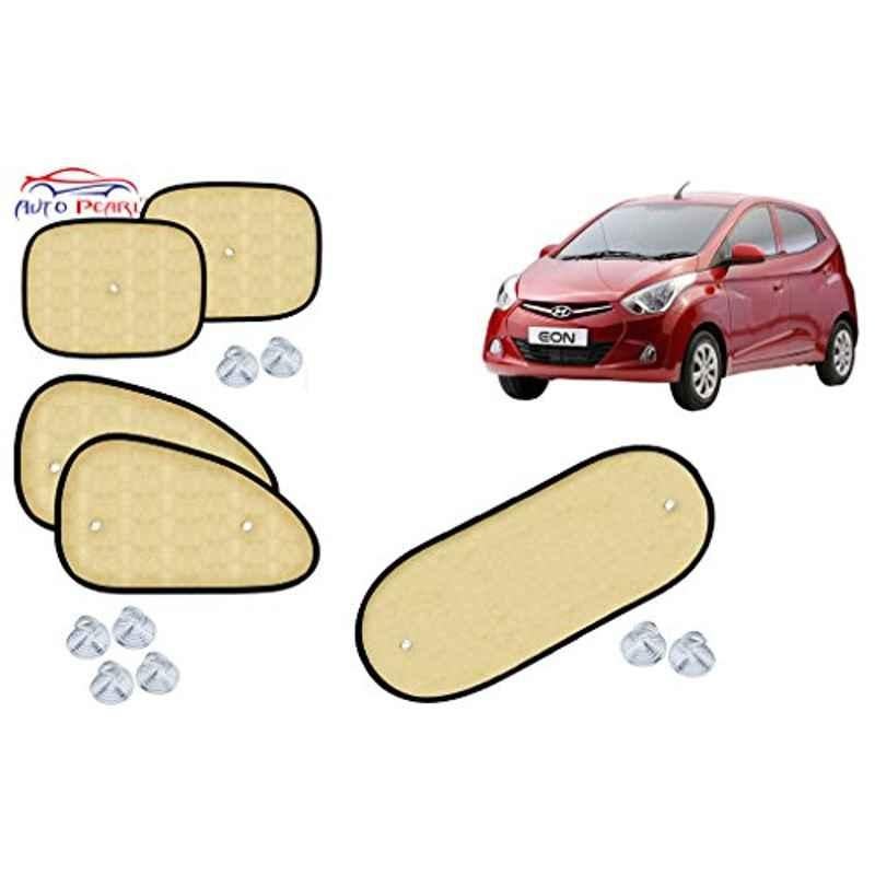 Auto Pearl 5 Pcs PVC & Mesh Beige Window & Rear Sun Shade Set for Hyundai Eon