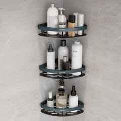 Plantex Self Adhesive Corner Shelf for Bathroom Wall/Aluminium & Stainless Steel Corner Shelf/8x8 inch Storage Organizer/Bathroom Accessories Set- (Pack of 3) Cadet Blue & Black