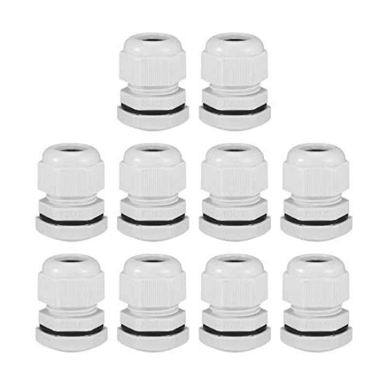 Uxcell 20.4x10mm Nylon & Rubber White PG13.5 Single Hole Waterproof Cable Gland (Pack of 10)