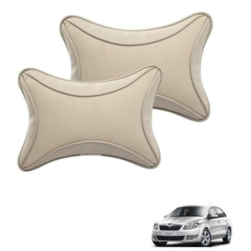Kozdiko 2 Pcs Memory Foam & Polyester Beige Dots Car Neck Rest Pillow Set for Skoda Rapid, XNVJVHGJFH202