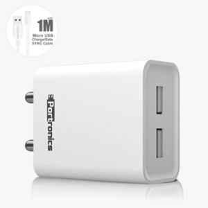 Portronics Adapto 66 2.4A Charger with Dual USB Ports, POR 1066